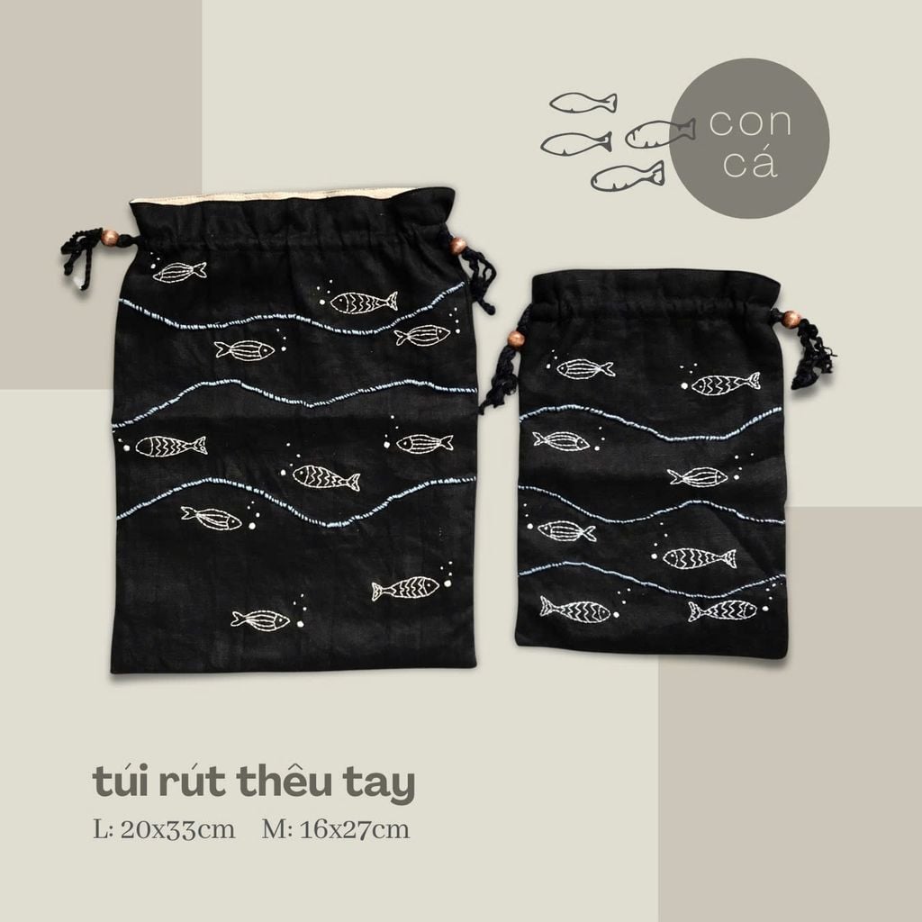  Túi rút thêu cá con 