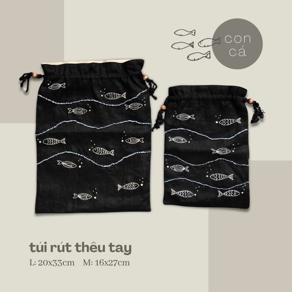  Túi rút thêu cá con 