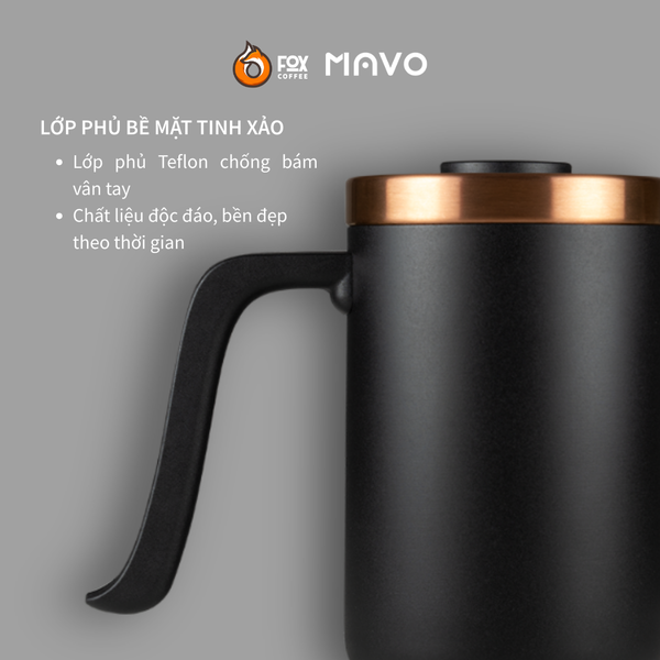 Ấm Cổ Ngỗng Pha Cà Phê Pour Over 600ml Bằng Thép Không Gỉ MAVO | DEEP FLOW DRIPPING KETTLE PRO