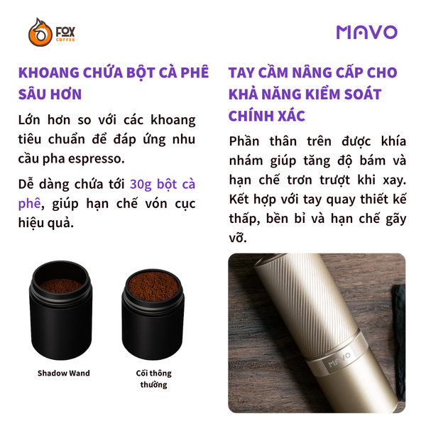 Cối Xay Cà Phê Cầm Tay MAVO Shadow Wand | Hand Coffee Grinder