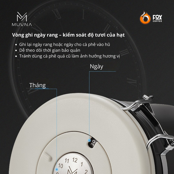 Hộp Đựng Hạt Cà Phê Van Xả Một Chiều 500g MUVNA | Coffee Bean Dispenser with One-Way Flush Valve
