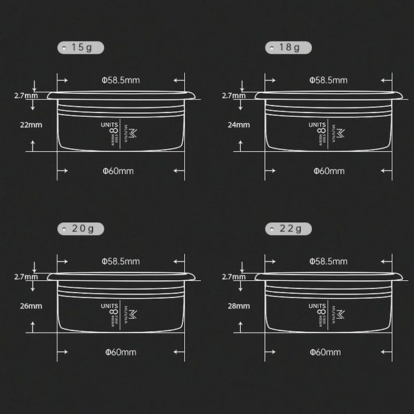 Giỏ Lọc Cà Phê Unit 8 Bằng Thép Không Gỉ Phủ Lớp Titanium 58mm MUVNA | Unit 8 Precision Basket Titanium