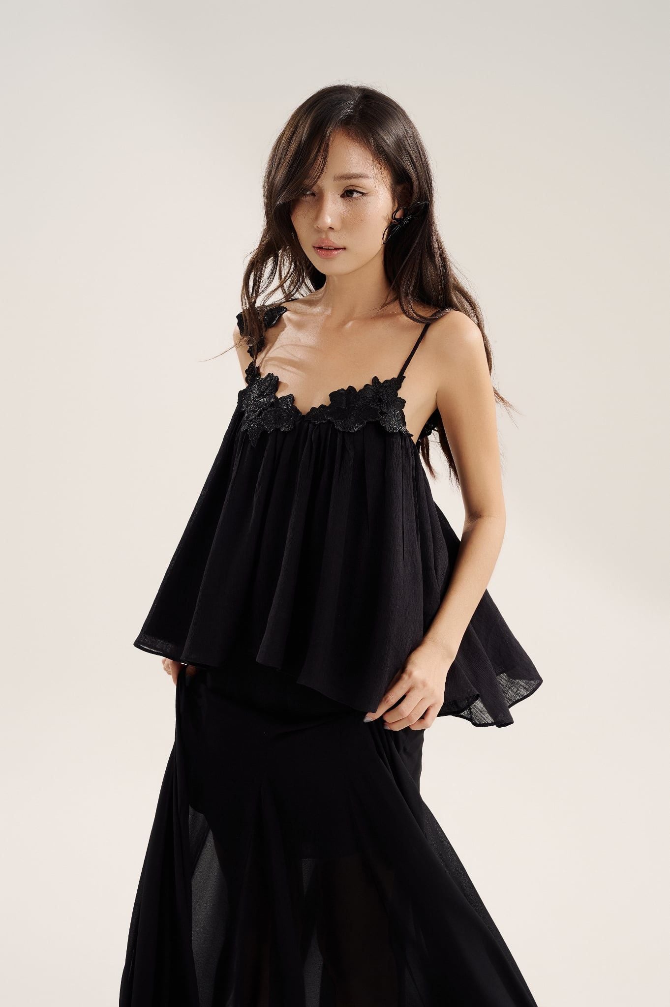 Rosa Top | Áo Dáng Xoè Phối Hoa