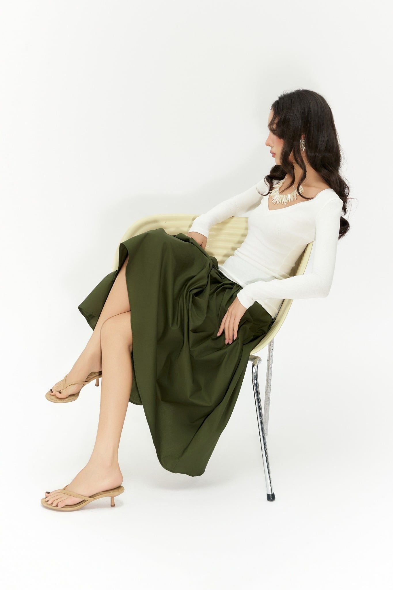 Olli Skirt | Chân Váy Midi Xếp Nếp