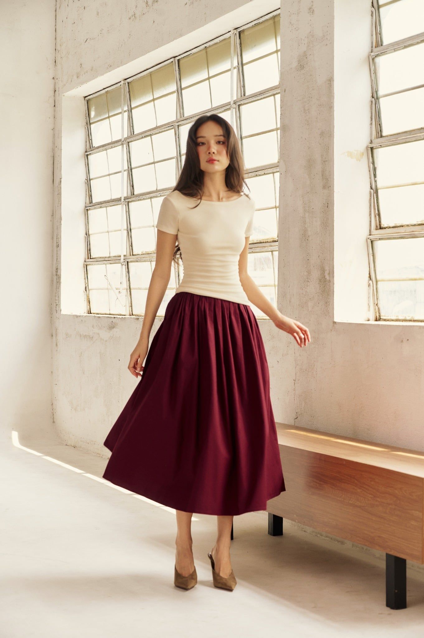 Olli Skirt | Chân Váy Midi Xếp Nếp