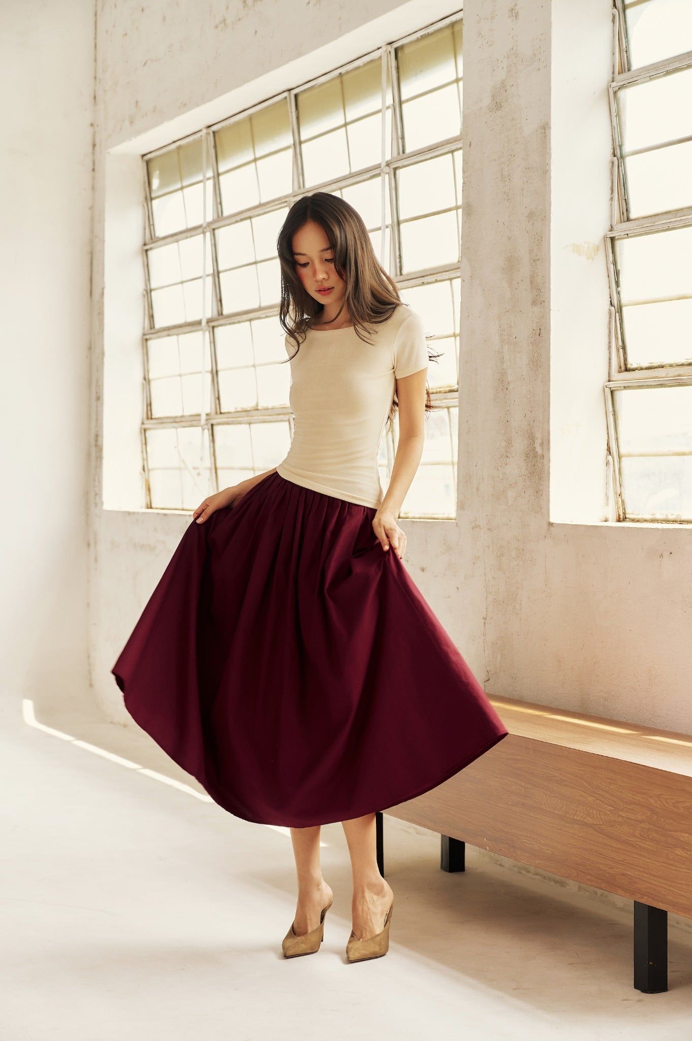 Olli Skirt | Chân Váy Midi Xếp Nếp