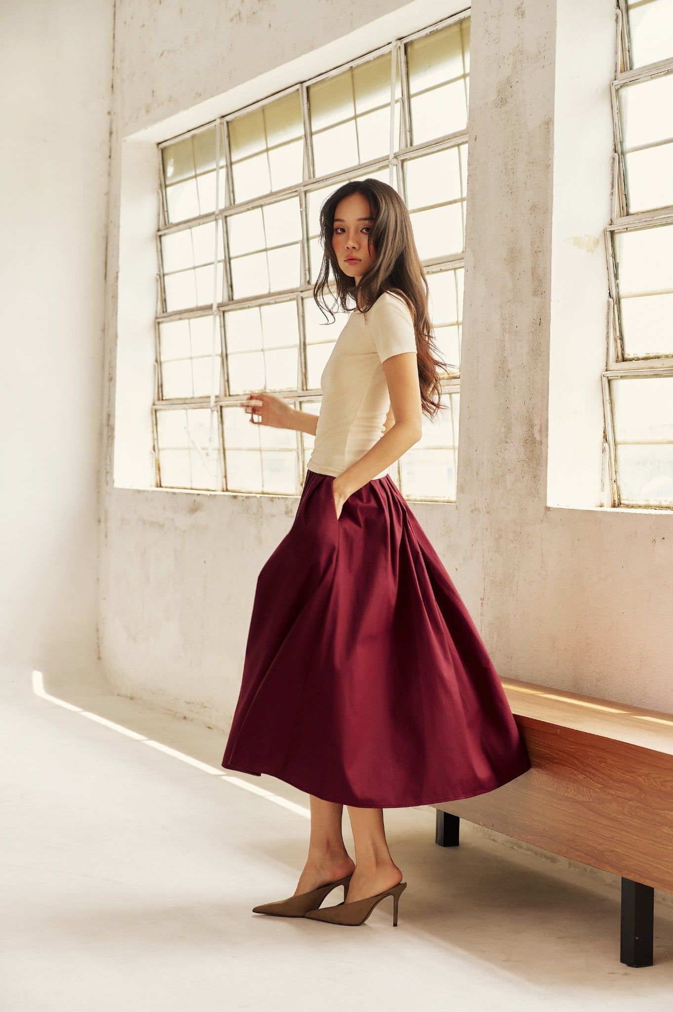 Olli Skirt | Chân Váy Midi Xếp Nếp