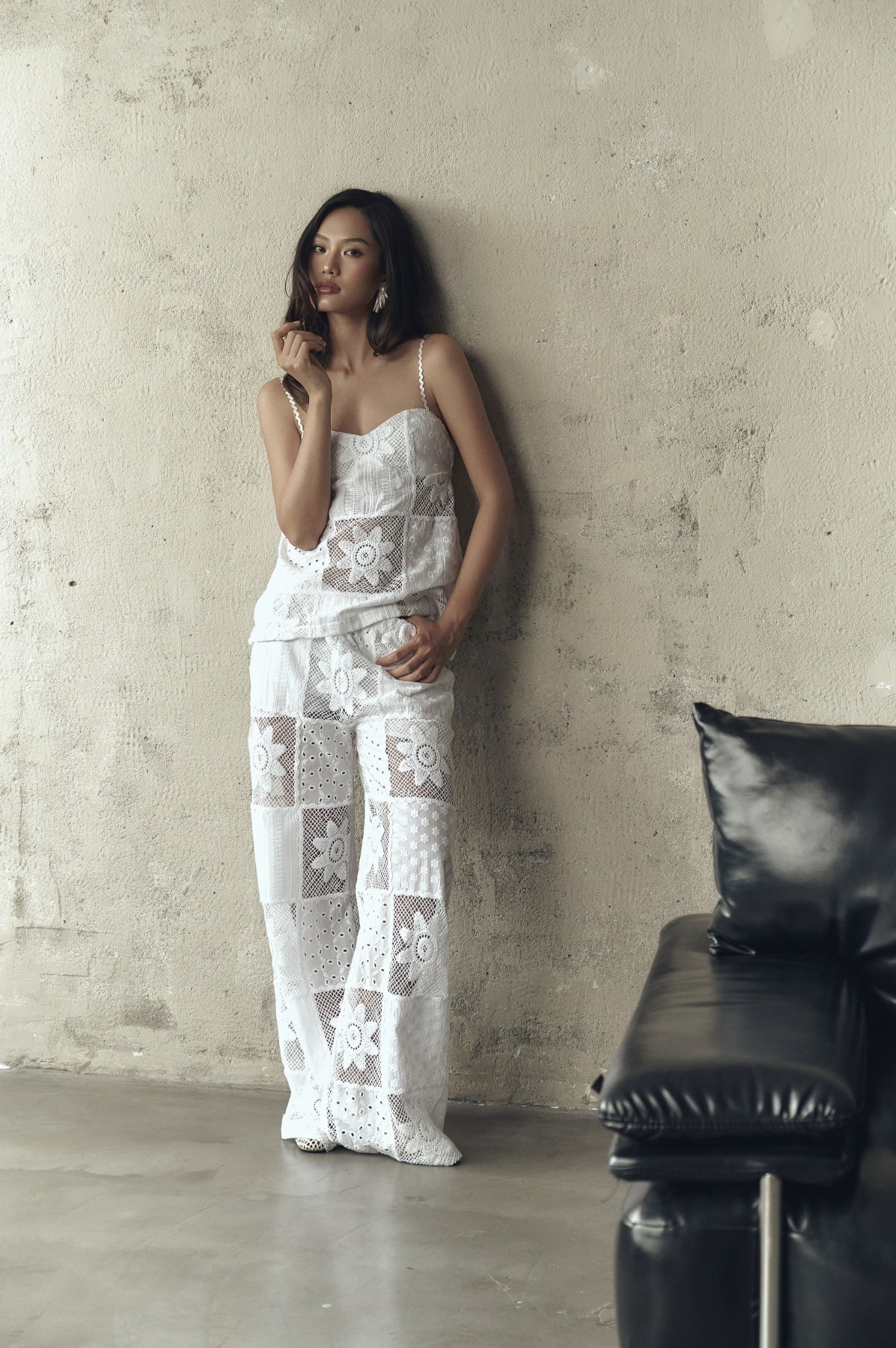 Panel Top in White | Áo Hai Dây Thêu