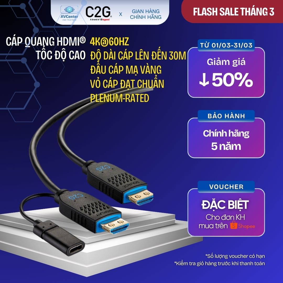 Cáp quang HDMI tốc độ cao, 30.5 mét (100 feet), chuẩn Plenum, 18G, 4K 60Hz