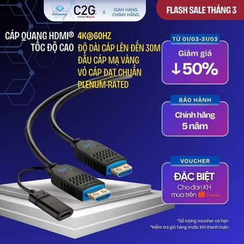 Cáp quang HDMI tốc độ cao, 30.5 mét (100 feet), chuẩn Plenum, 18G, 4K 60Hz