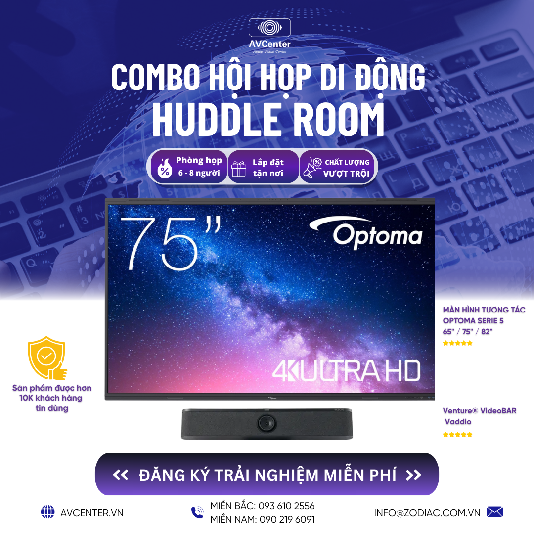 Combo Màn hình tương tác Optoma 5753rk & Vaddio Venture® VideoBAR  cho phòng họp nhỏ/ Huddle room