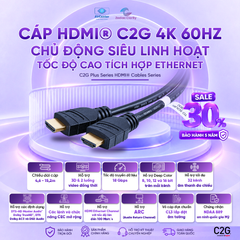 Cáp HDMI® C2G 4K 60HZ Chủ Động Siêu Linh Hoạt Tốc Độ Cao Tích Hợp Ethernet, 18 Gbps, dài 4.6 - 15.2m