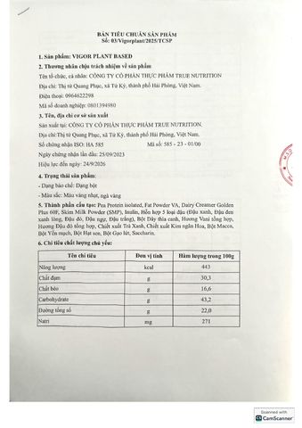  VIGOR PLANT BASED- True Nutrition 