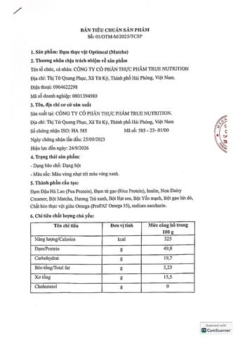  Optimeal Matcha- True Nutrition 