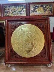 Tranh Trống Đồng  Mặt Gò Khung Gỗ Sồi  Kích Thước 105*105 Cm Khung Vuông