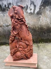 Tượng Linh Vật - Cá Chép Vượt Vũ Môn Hoá Rồng Kích Thước C89-S28-N48 Gỗ Hương Ta