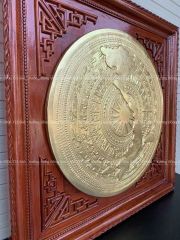 Tranh Trống Đồng khung hương đỏ - Mặt Gò Kích Thước 80*80 Cm Khung Vuông