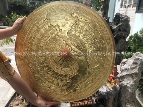 Mặt Trống Đồng Thúc Tay DK 60 Cm Có Bản Đồ Dát Vàng
