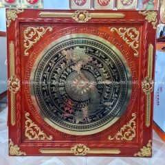 Tranh Trống Đồng Khung Gỗ Dát Vàng, Mặt CNC Kích Thước 100*100 Cm Khung Vuông