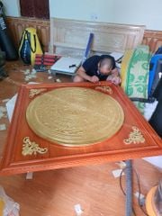 Tranh Trống Đồng Mặt Gò Khung Gỗ Sồi Kích Thước 80*80 Cm Khung Vuông