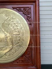 Tranh Trống Đồng khung hương đỏ - Mặt Gò Kích Thước 80*80 Cm Khung Vuông