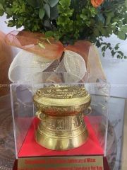 Trống Đồng Đông Sơn Dát Vàng Đường Kính 15Cm Cao 12Cm Chất Liệu Đồng Vàng