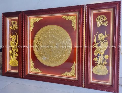 Tranh Trống Đồng Hoa Sen Lôc Phúc 2 Bên Rời Khung Chữ Nhật
