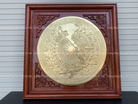 Tranh Trống Đồng khung hương đỏ - Mặt Gò Kích Thước 80*80 Cm Khung Vuông