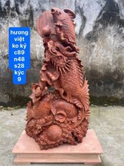 Tượng Linh Vật - Cá Chép Vượt Vũ Môn Hoá Rồng Kích Thước C89-S28-N48 Gỗ Hương Ta