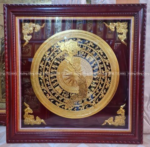 Tranh Trống Đồng Mặt Trống Thúc Tay Kích Thước 80*80 Cm Khung Vuông