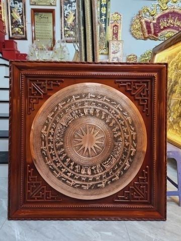 Tranh Trống Đồng - Mặt Trống Thúc Tay Đồng Đỏ - Khung Vuông