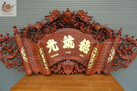 Bộ Cuốn Thư Câu Đối Ôm Nguyên khối - Kích Thước 175( CT175x81-CĐ 175*26)- Gỗ Hương Đá