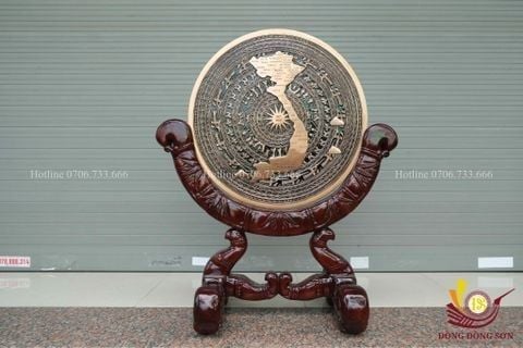 Mặt Trống Đồng Đúc - Kèm Đế Gỗ - Đường Kính 60cm