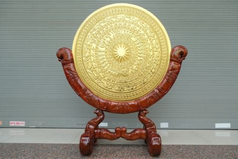 Mặt Trống Đồng Đúc Kèm Đế Gỗ - Đường Kính 80cm Dát Vàng