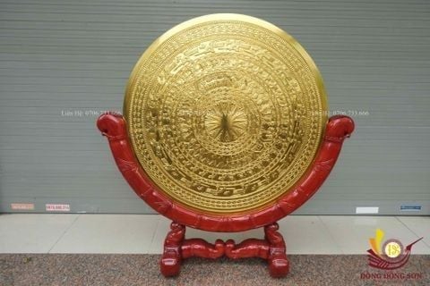 Mặt Trống Đồng Đúc - Kèm Đế Gỗ - Đường Kính 110cm Dát Vàng