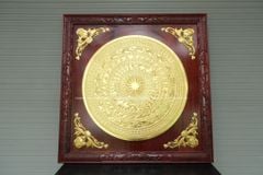 Tranh Trống Đồng Dát Vàng Kích Thước 127 x127  Cm Khung Vuông Đục Hoa Văn - Mặt Đúc
