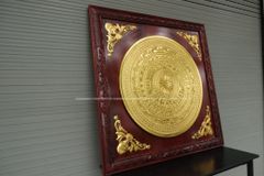 Tranh Trống Đồng Dát Vàng Kích Thước 127 x127  Cm Khung Vuông Đục Hoa Văn - Mặt Đúc