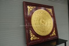 Tranh Trống Đồng Dát Vàng Kích Thước 127 x127  Cm Khung Vuông Đục Hoa Văn - Mặt Đúc