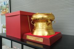 Trống Đồng vàng  Đường Kính 30Cm - Dát Vàng 18K - Chất Liệu Đồng Vàng