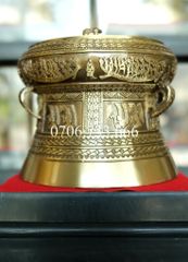Trống Đồng Đông Sơn Đường Kính 12Cm Cao 9Cm Chất Liệu Đồng Vàng