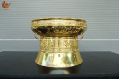 Trống Đồng Đông Sơn Đồng Đỏ, Đường Kính 40cm - Hoa Văn Ngọc Lũ Họa Tiết Nổi Dát Vàng