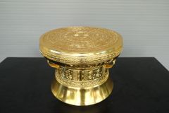 Trống Đồng Đông Sơn Đồng Đỏ, Đường Kính 40cm - Hoa Văn Ngọc Lũ Họa Tiết Nổi Dát Vàng