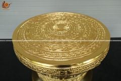 Trống Đồng Đông Sơn Đồng Đỏ Đường Kính 40cm + Đế Hộp Kính - Hoa Văn Ngọc Lũ Họa Tiết Nổi Dát Vàng