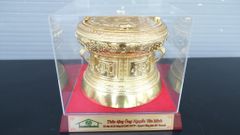 Trống Đồng Đông Sơn Dát Vàng Đường Kính 25Cm Chất Liệu Đồng Vàng