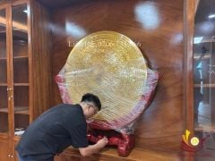 Mặt Trống Đồng Đúc - Kèm Đế Gỗ - Đường Kính 110cm Dát Vàng
