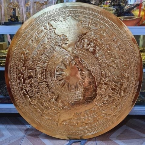 Mặt Trống Đồng Thúc Tay - Đồng Vàng Đường Kính 80cm - Có Bản Đồ