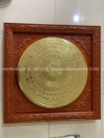 Tranh Trống Đồng Khung Gỗ Gõ Dát Vàng Kích Thước 80*80 Cm Khung Vuông