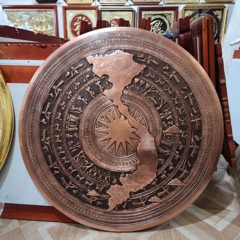 Mặt Trống Đồng Thúc Tay - Đồng Đỏ Đường Kính 90cm - Có Bản Đồ