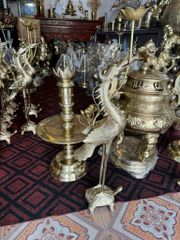 Bộ Tam Sự Hạc Bằng Đồng Cát Tút Song Long Chầu Nguyệt Cao 60 Cm