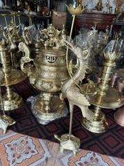 Bộ Tam Sự Hạc Bằng Đồng Cát Tút Song Long Chầu Nguyệt Cao 60 Cm